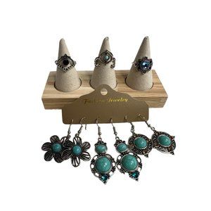 Ladies BOHO Turquoise Earrings and Ring Set of 6